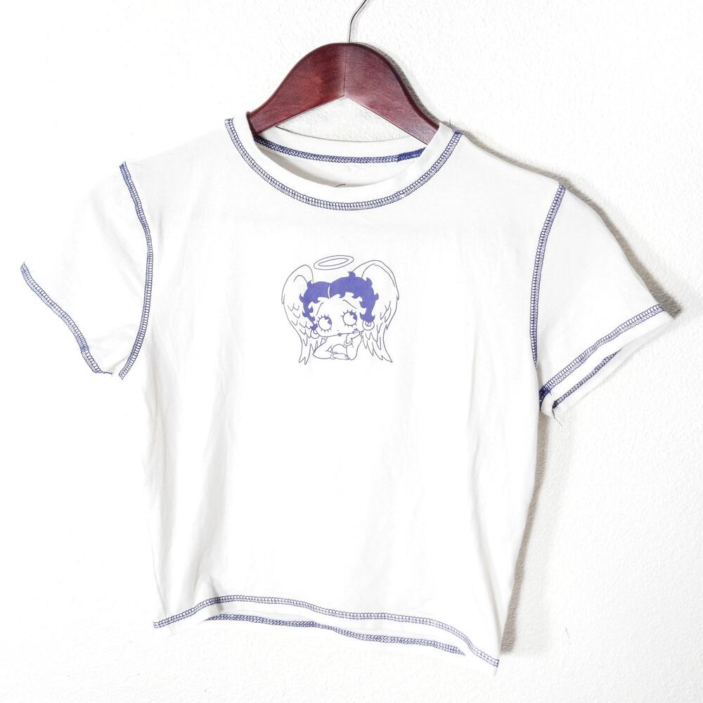 Fleischer Studios Betty Boop Crop Tee Size L White Y2K Cartooncore